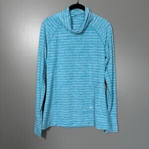 GapFit Women's Blue Striped Tunnel Neck Activewear Top - Size Small - Thumbholes